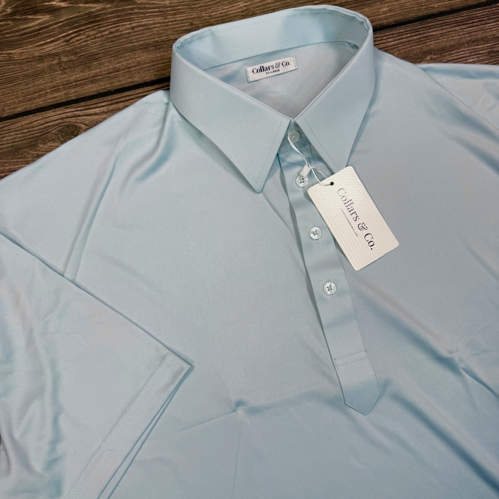 Collars & Co Mens Dress Collar Polo 2xl Light Blue Short Sleeve Performance New